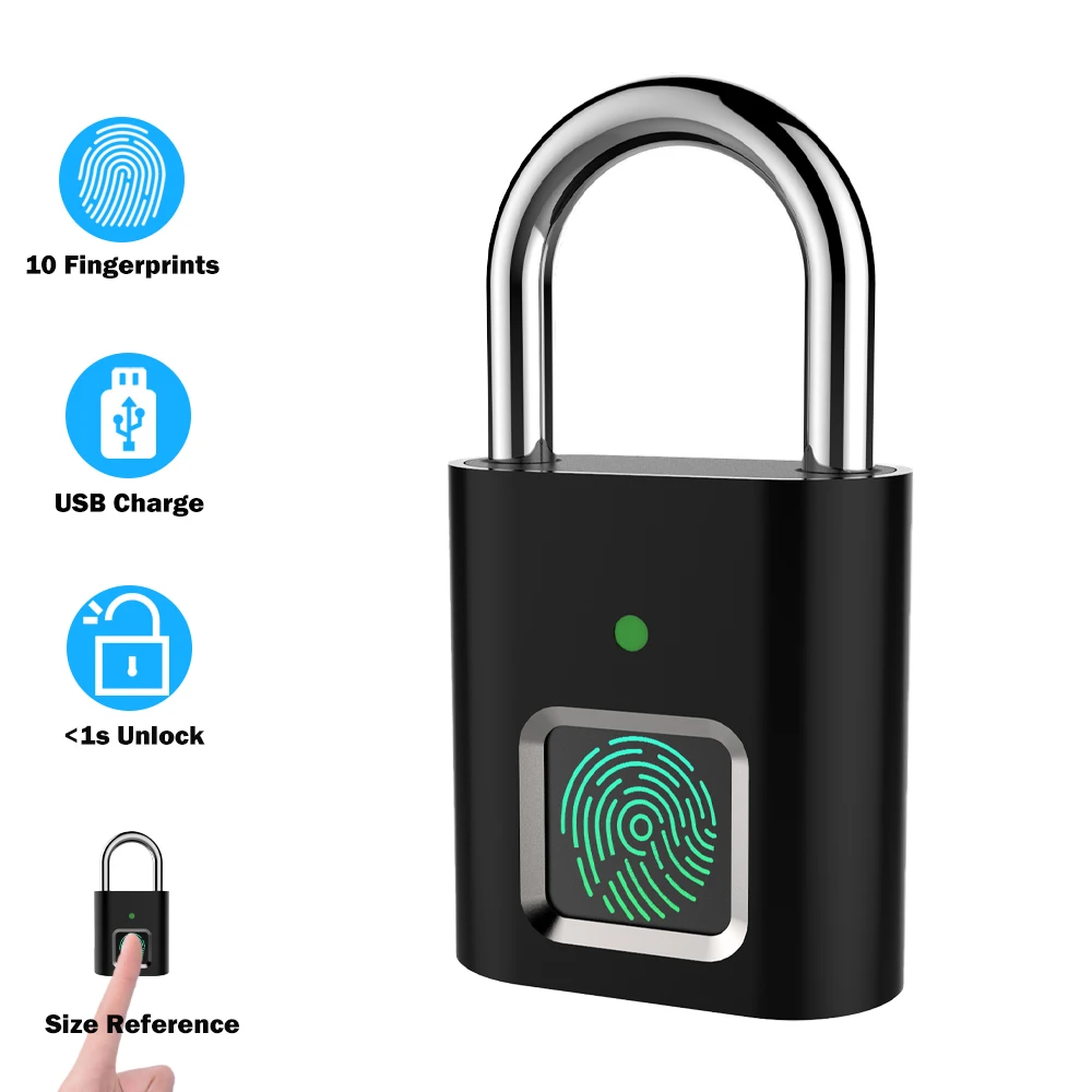 HISMAHO Fingerprint Lock USB Rechargeable Waterproof Smart Thumbprint Padlock Anti-theft Electric Mini Lock For Luggage Case