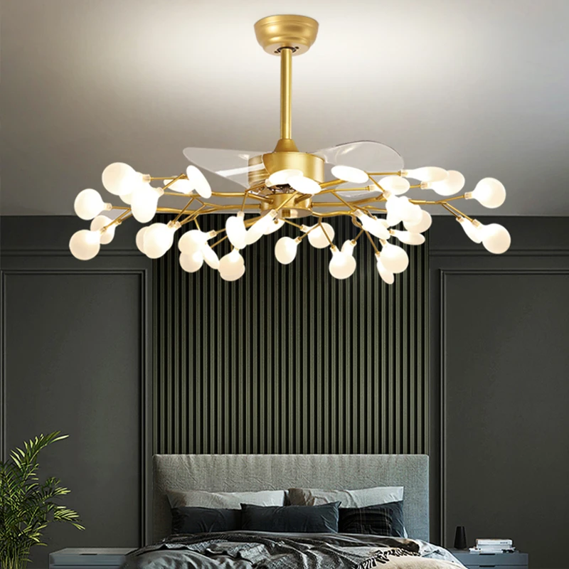 Nordic ceiling fan lamp firefly pendant lights living room light luxury modern lamp electric fan restaurant household  fan light