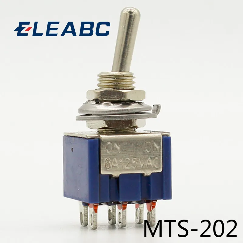 5 шт./лот MTS-202 Темно-синие 6-Pin DPDT ON-ON Мини 6A125VAC миниатюрные тумблеры