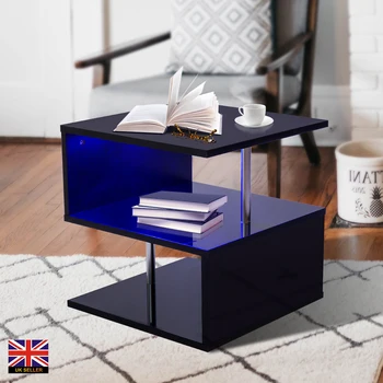 

50*50*50cm Small Coffee Table Living Room Sofa Side Table Simple Modern Tea Table With Blue LED Lights Book Magazine Shelf