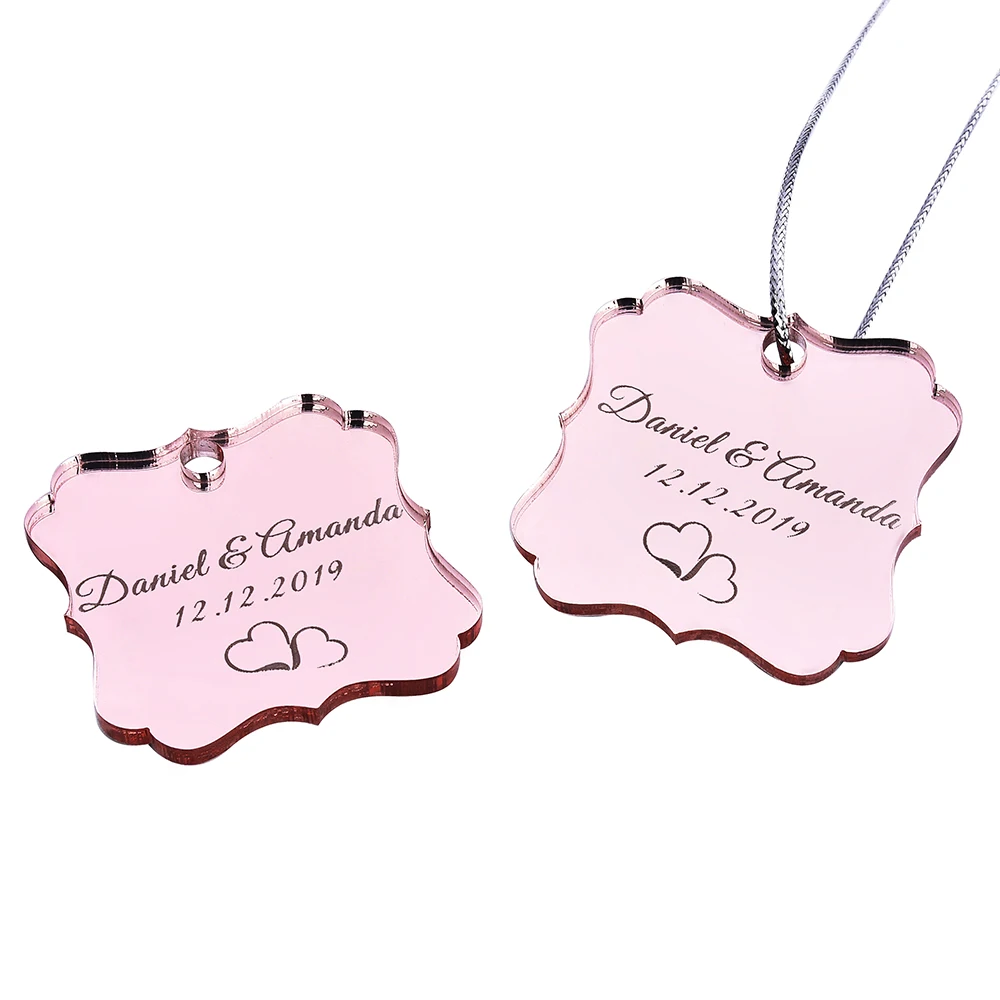 20PCS Personalized Engraved Mirror Rose Gold Square Baby Shower Lettering Name Card Tags Wedding Tags Party Gift Tags Favors - Цвет: Style 13