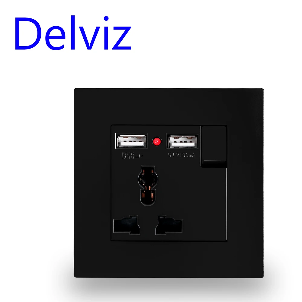 Настенная розетка Delviz usb черная панель многофункциональная 3 шпильки