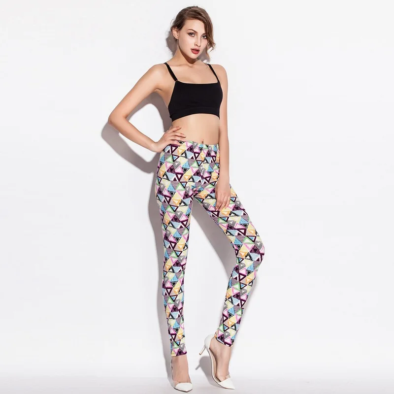 

2019 chun qiu ku Women's European And American Minimalist Geometry Triangular Mixed Colors Printed Casual Trousers Leggings Penc