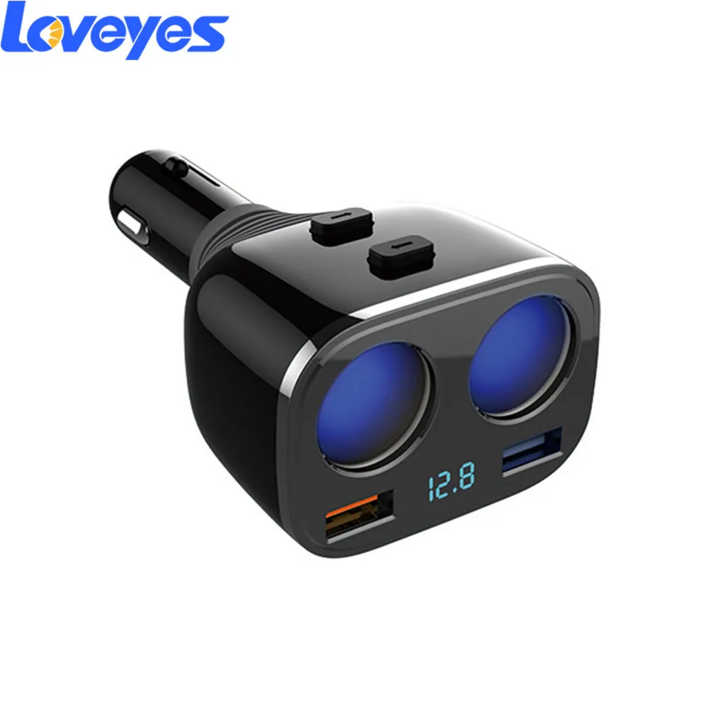 

Car Charger One To Two Voltage Digital Display Dual USB Independent Power Switch QC3.0 Fast Charging Auto Power Adapter C28