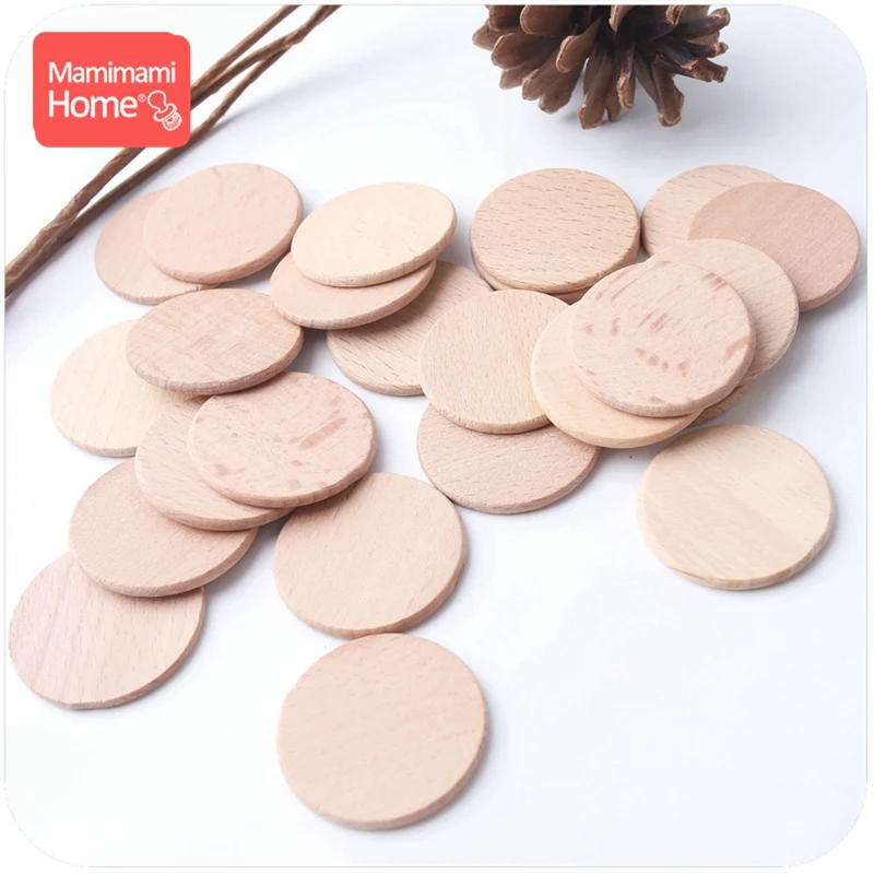 

Mamihome 90pc 37mm Baby Wooden Blank Teether Discs Beech Coins BPA Free DIY Pacifier Pendant Children'S Goods Chew Wooden Chip