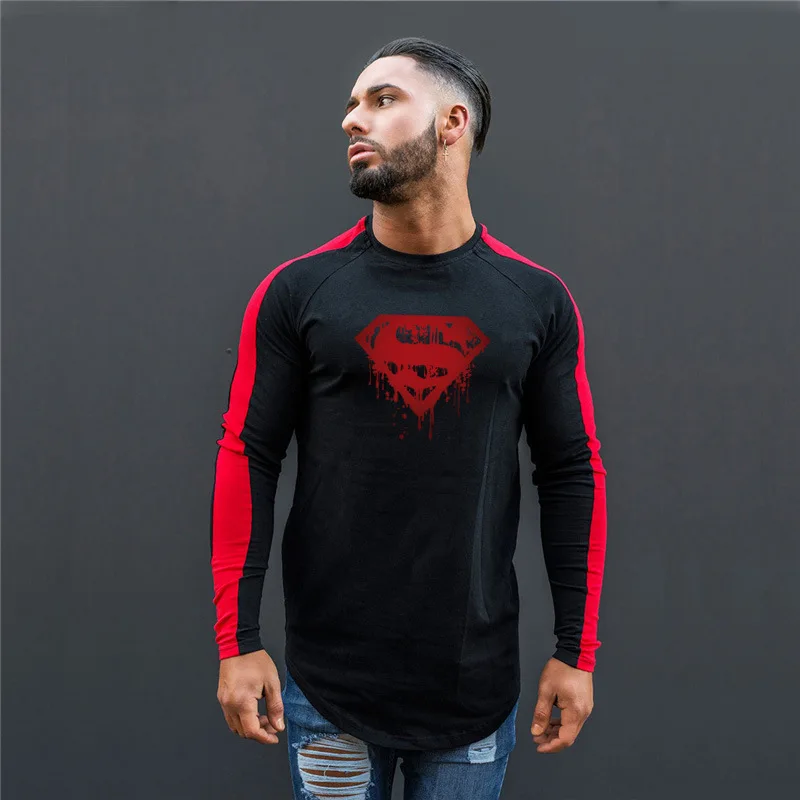 Мужская спортивная рубашка для фитнеса одежда из хлопка футболка с длинным