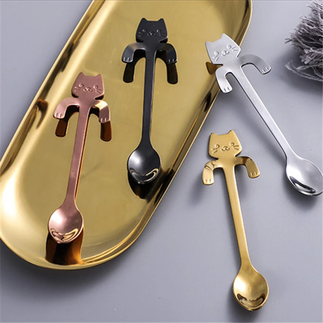 

100PCS Exquisite Cat Shape Small Coffee Spoon Royal Style Flatware for Snacks Kitchen Dining Bar Mini Dessert Spoon