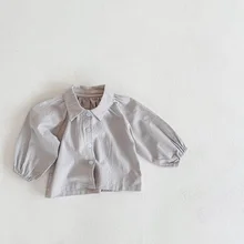 MILANCEL, 2021, весенняя одежда для малышей, хлопковая блузка для маленьких девочек с круглым воротником, Базовая рубашка для маленьких мальчиков, одежда для малышей с пышными рукавами MILANCEL, 2021, весенняя одежда для малышей, хлопковая блузка для маленьких девочек с круглым воротником, Базовая рубашка для маленьких мальчиков, одежда для малышей с пышными рукавами