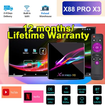 

X88 S905X3 X88 PRO X3 Android 9.0 TV Box 2.4G&5G Wifi HDMI 2.1 lifetime or 12 months warranty Arabic tv 4GB RAM Netflix Youtube