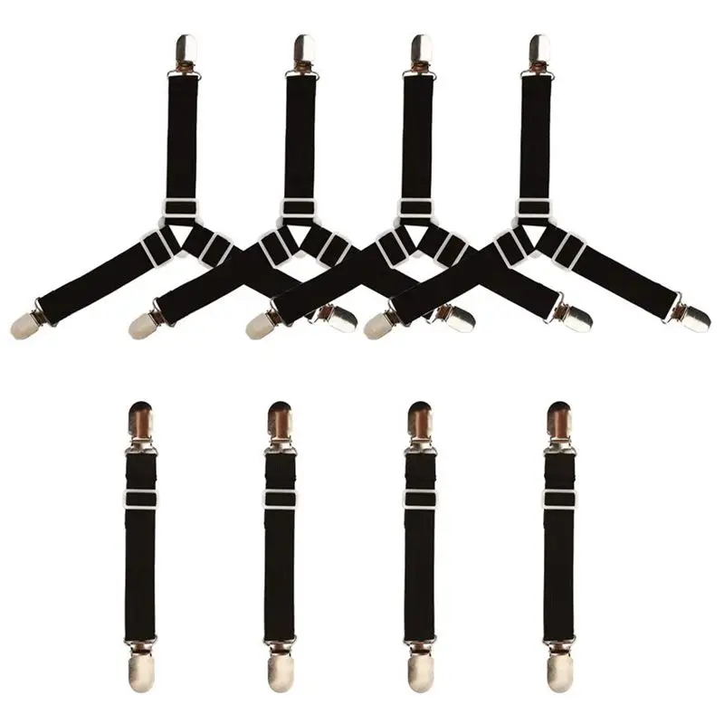

HOT-8 Pack Sheet Fasteners,Adjustable 4Pcs triangular & 4Pcs Direct Elastic Clips Holder Sheet Gripper For Bed Sheets, Mattres