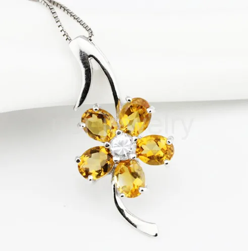natural citrine Ожерелье в виде цветка, кулон из натурального цитрина или граната,, серебро 925 пробы, кулон карат* 5 шт., драгоценный камень C910257 - Цвет камня: natural citrine
