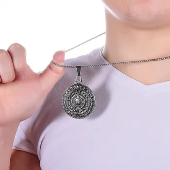

BUDROVKY Titanium Steel Nine Words True Words Gossip Patron Saint Men's Necklace Stainless Steel Cast Round Pendant Jewelry