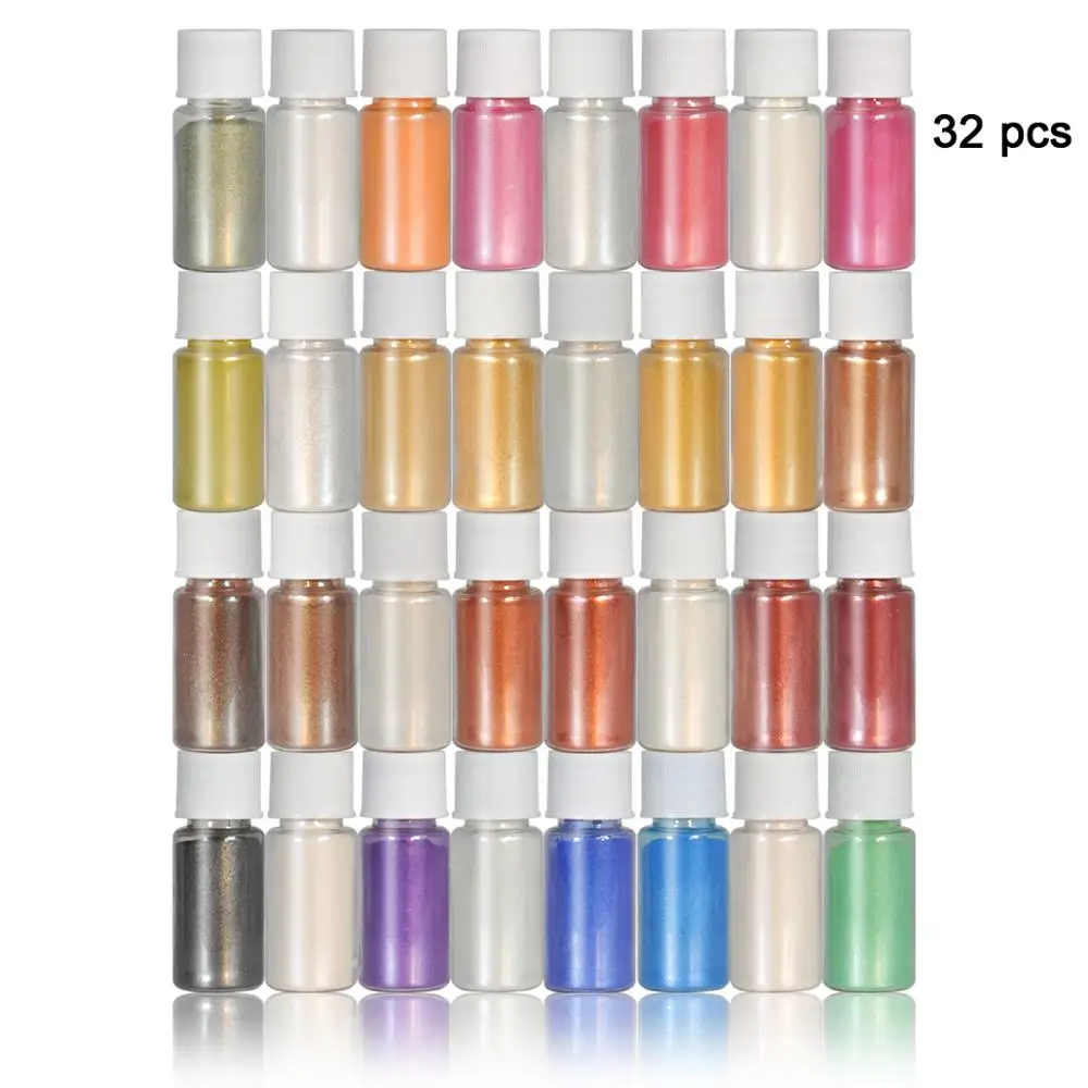 32 pcs 15 цветов для мыловарения/мыло красители/Нейл-арт/тени для век DIY слюдяной порошковый пигмент комплект поставки порошок смола в бутылке - Цвет: 32 pcs