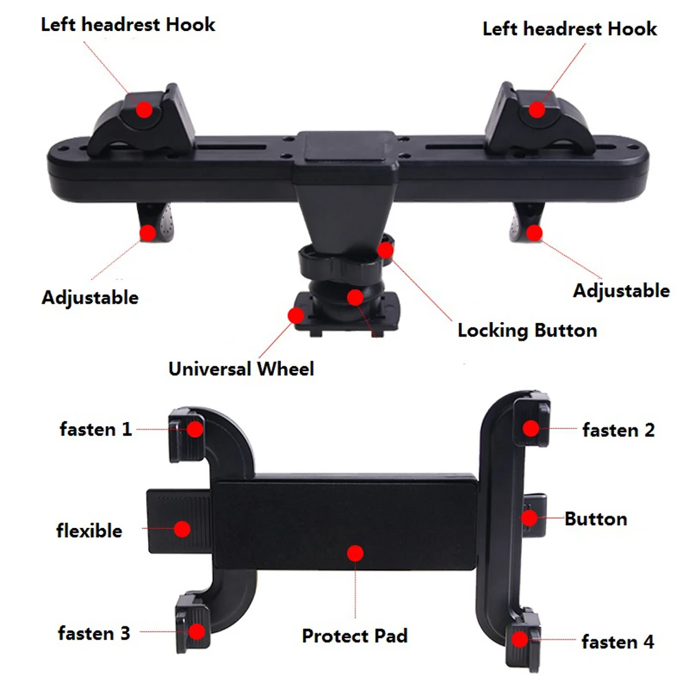 Car 360 Rotation Car Back Seat Tablet Stand Headrest Mount Holder for 7-10 Inch Tablet GPS IPad Sumsung Tab Black