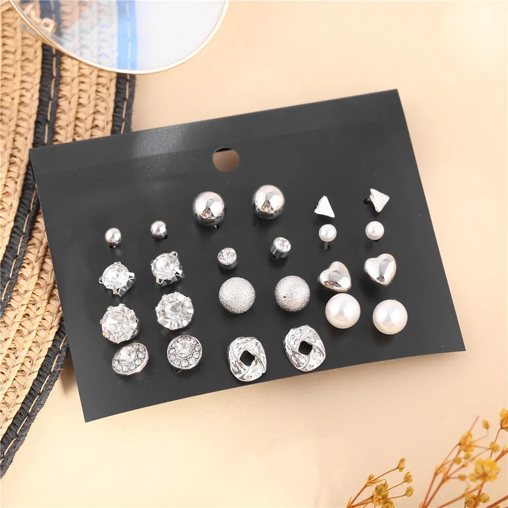 Новые 12 пар/упак. металлические золотые серебряные цветные серьги-гвоздики кристалл набор пирсинг серьги для женщин элегантные ювелирные изделия модный подарок