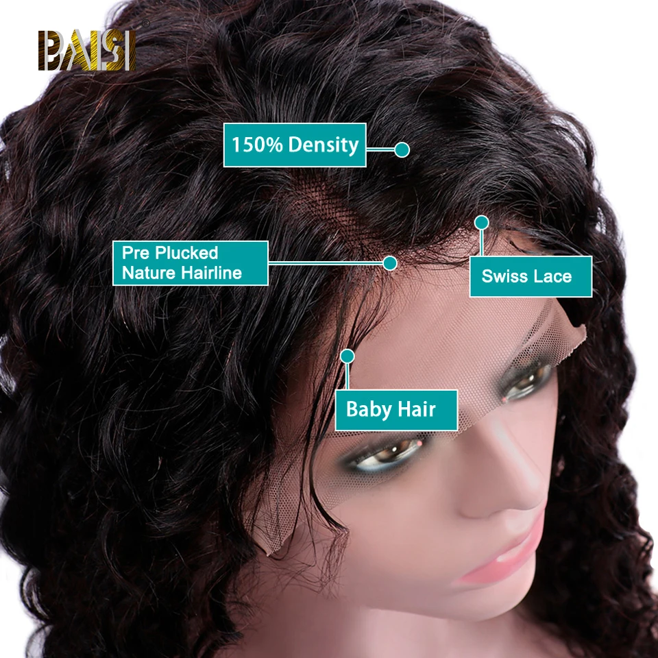 BAISI Hair 360 человеческие волосы на кружеве, парики бразильские, глубокая волна, парик с предварительно выщипанными волосами, человеческие волосы, парик для черных женщин