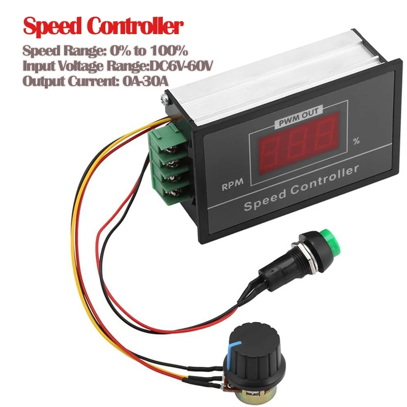 DC 6-60V 12V 24V 36V 48V 30A PWM DC Motor Speed Controller Start Stop Switch Pole Speed Switch Controller
