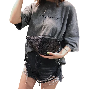 

Chest Bag Glossy Hardware Chain Smooth Zip High Capacity Adjustable Strap Buckle Shoulder Messenger Bag