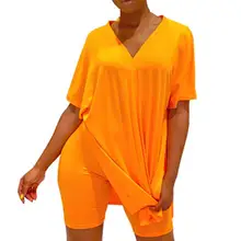 Fashionable Summer Sleepwear V Neck Women Short Sleeve Split T-shirt Shorts Set  Pajamas    Sleepwear Set