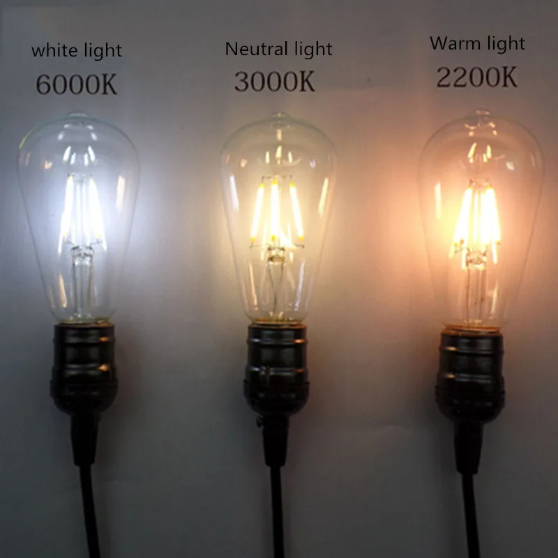 Светодиодная лампочка эдисона ST64 2 W/4 W/6 W/8 W/12 W винтажная лампа, 2200 K/2700 K, E27 Светодиодный светильник накаливания, 60W эквивалент накаливания 6W