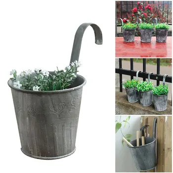 

Newest Retro Flower Pot Hanging Balcony Garden Fence Plant Metal Iron Planter Bucket Decoration