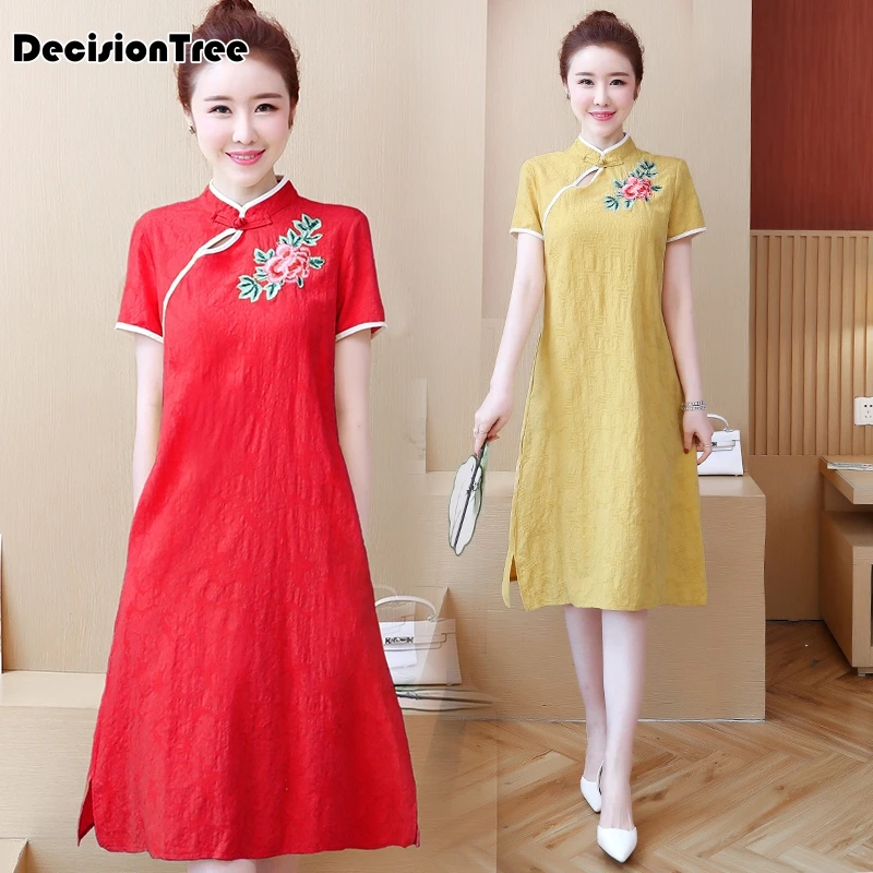 Китайское платье cheongsam qipao vestidos mujer женское хлопковое и льняное платье cheongsam qipao с цветочным принтом китайское традиционное платье