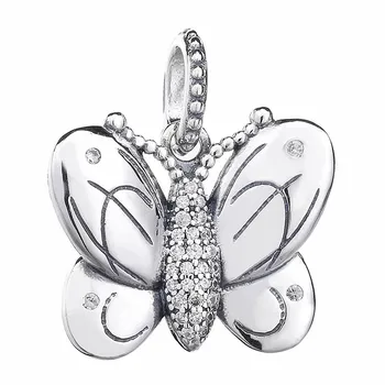 

New 925 Sterling Silver Charm Vintage Spring Butterfly With Crystal Pendant Beads Fit Bracelet Bangle Diy Jewelry