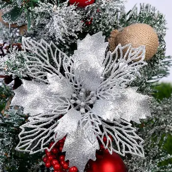 

8pcs Christmas Simulation Flowers Fake Glitter Flowers Xmas Tree Household Party Decoration Photographic Prop Decoration