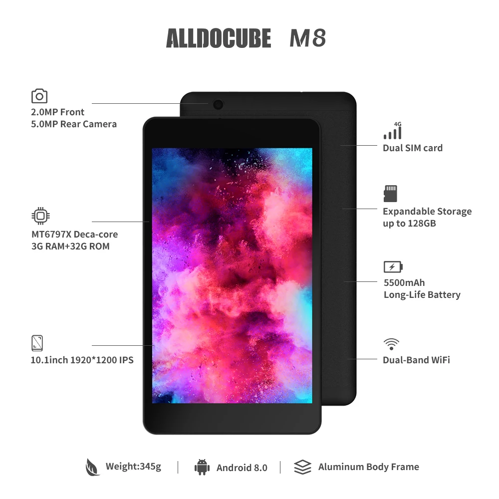 Alldocube M8 MTK X27 10 ядерный 8 дюймов 4G LTE Wi-Fi планшет Android 8,0 Oreo Ram 3 ГБ rom 32 Гб 1920*1200 ips Dual SIM ультратонкий