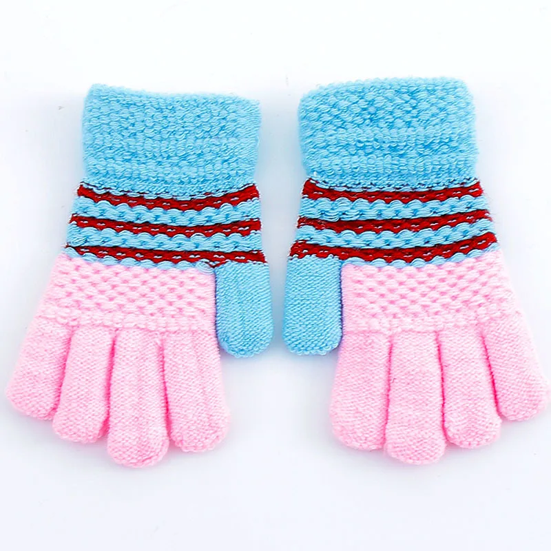 Модные вязаные перчатки для девочек и мальчиков, Детские утепленные полосатые теплые вязаные варежки, перчатки, зимние теплые перчатки для детей - Цвет: B