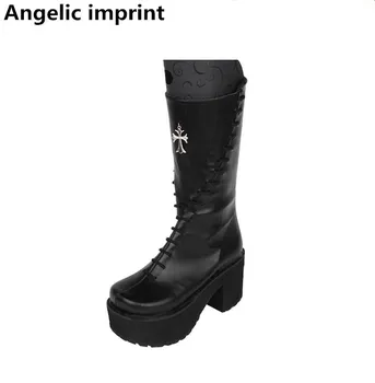 

Angelic imprint mori girl Women motorcycle punk boots lady high heels lolita shoes woman princess dress party pumps 8cm 35-40 39