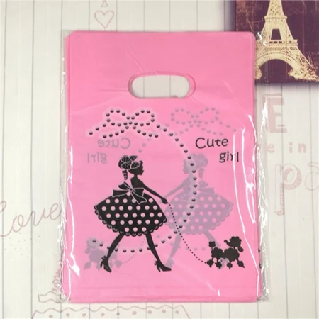 Pink dog walker girl Цельность 20*25 см 50 шт. свадебные подарки бутик подарки Ювелирные изделия пластиковая упаковка сумки для хранения покупок упаковка пластиковые ручки сумки - Цвет: Pink dog walker girl