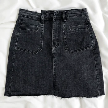 

Retro high waist pocket A-line stretch bag hip skirt