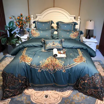 

Luxury European Classic Embroidery Cotton Bedding Set Queen King size 4/6pcs Duvet Cover Set Sheet Pillow Cases Bedcloths
