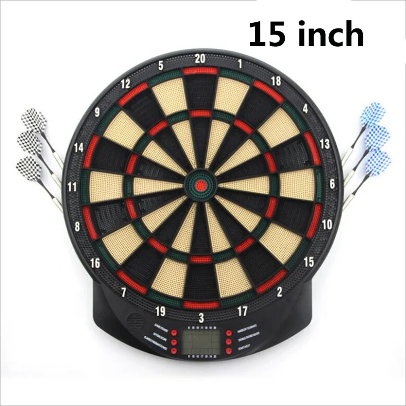 

15 Inch Electronic Darts Board Set LCD Display Automatic Score Dart Plate Scoring Board With Voice 27 Games With 6pc Soft Darts