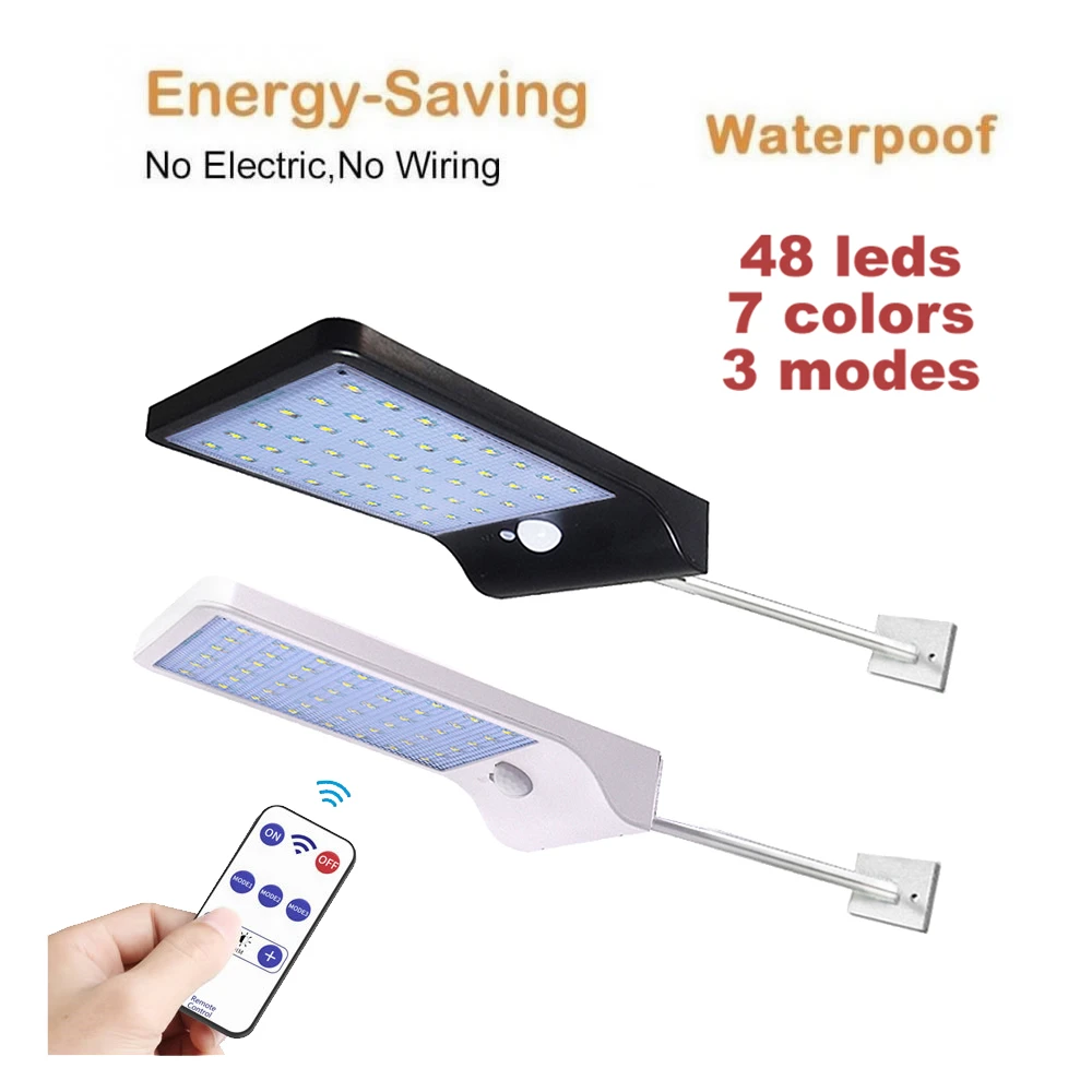 

Aluminum pole 48/36 LED Solar powered PIR Motion Sensor Light lamp Garden Outdoor Pathway Sense Street Path Yard Waterproof Wall