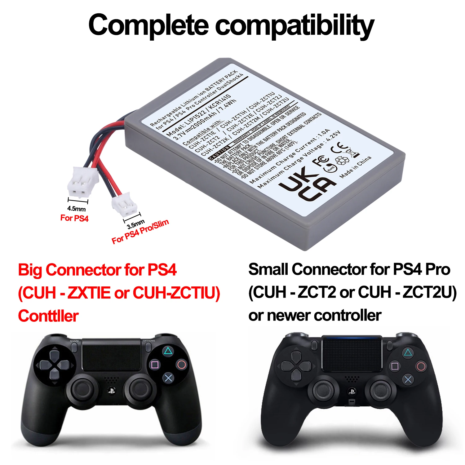 2000mAh PS4 PS4Pro Contrôleur Batterie pour Sony Playstation 4 Dualshock4 V1 V2 Gamapad CUH-ZCT2 CUH-ZCT2E CUH-ZCT1E CUH-ZCT1U