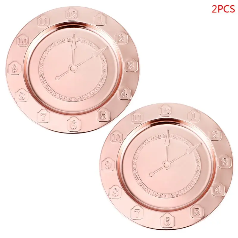 2pcs Stainless Steel Watch Clock Dinner Plate Dish Salad Fruit Food Container Y1AB - Цвет: Rose Gold