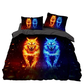 

Fire Wolf Bedding Set Bedroom Decor Doona Quilt Cover Black Background Hypoallergenic 1PC Duvet Cover with Pillowcase