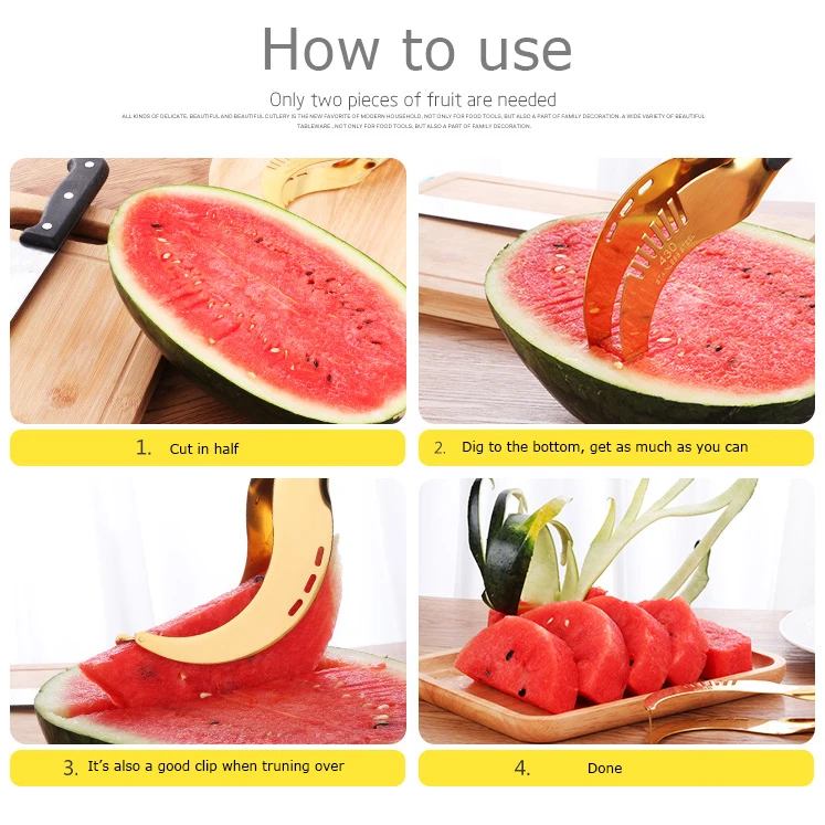 4PCs wonder cutting stainless steel watermelon slicer high-grade European American style fruit vegetable tools kitchen gadgets