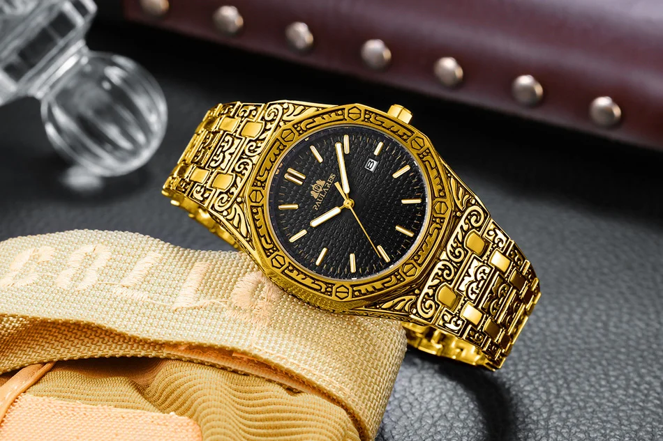 Lusso antico intagliato vintage luminoso oro rosa oro giallo argento 2 toni blu quarzo classico da uomo_voghion.com