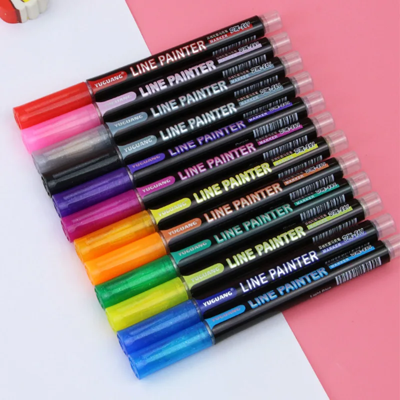 8/12 Colors Outline Metallic Markers Double Line Magic Shimmer