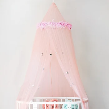 

Summer Circular Baby Bed Mosquito Net Dome Hanging Mesh Black White Pink Color Bed Canopy Mosquito Net Curtain with Stars
