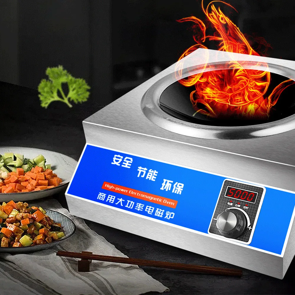 Induction Cooker 5000W High Power Concave Desktop Stainless Steel Rotary Switch  Boiler Commercial Pot Cooking Appliances