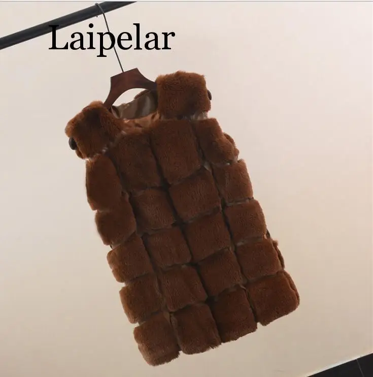 Laipelar, новинка, зимнее меховое пальто из кроличьей шерсти, женский жилет из искусственного меха, клетчатая теплая куртка из искусственной кожи с карманами, женская меховая верхняя одежда