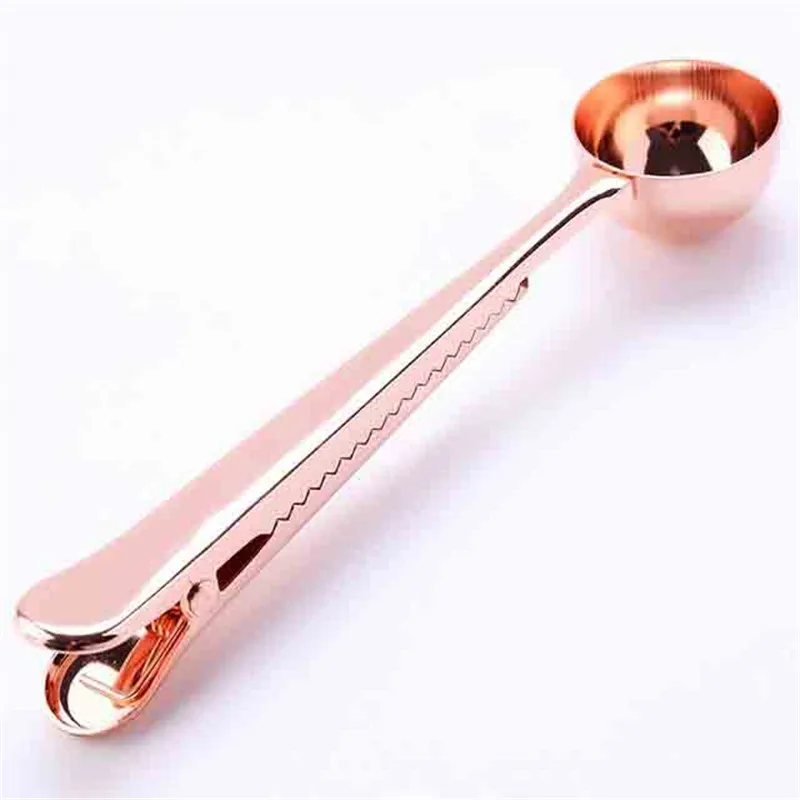 Rose gold 1 шт. Совок прочные Многофункциональные кухонные принадлежности ложка для кофе с зажим из нержавеющей стали чайная кофейная мерная чашка кофейная ложка - Цвет: Rose gold