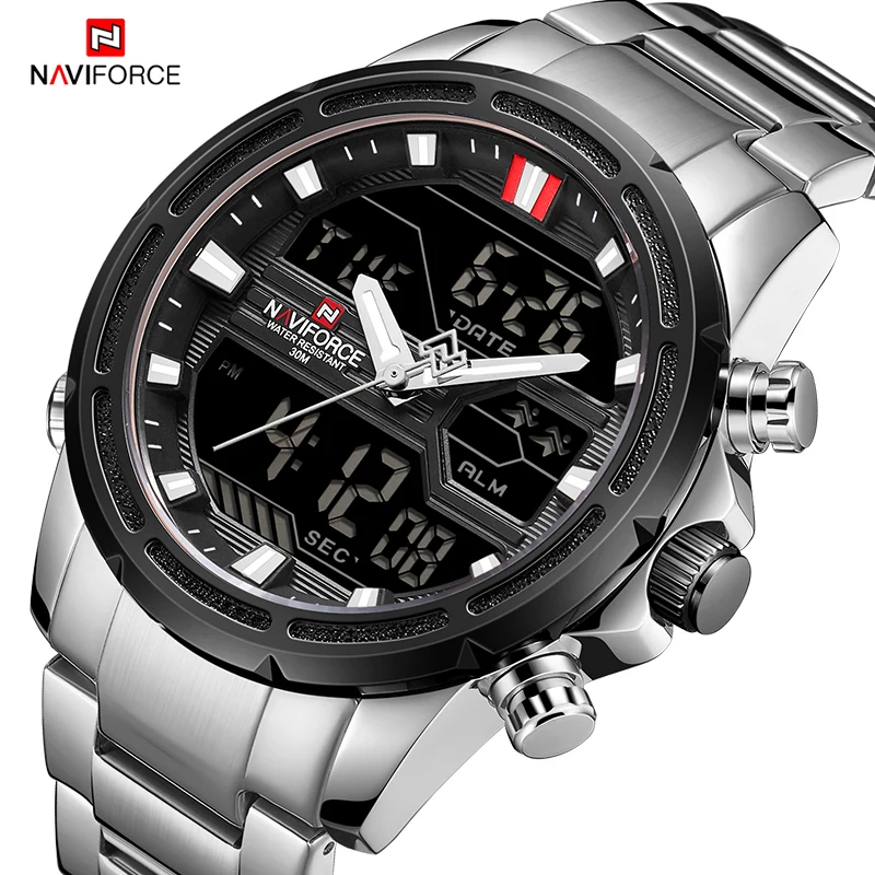 $23.22 Naviforce Luxury Mens Watch Full Steel Military Wristwatch Digital Sports Watches Men Waterproof