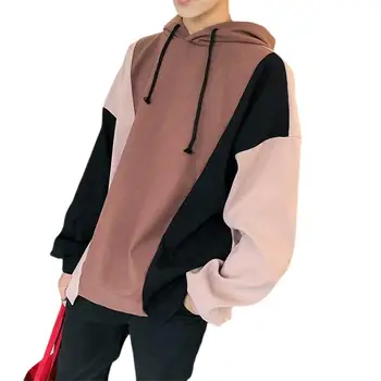 

ZACOO Men Fashion Loose Contrast Color Long Sleeve Pullover Hooded Sports Sweatshirt
