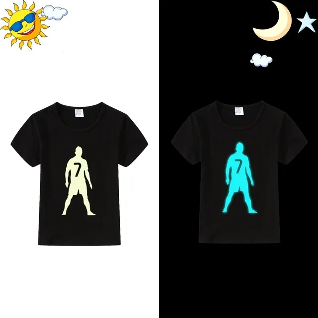 short sleeve 1 Коллекция года, летняя детская футболка Светящиеся в темноте футболки для мальчиков и девочек, хлопок, Детская футболка детские топы с длинными рукавами, футболки для мальчиков - Цвет: short sleeve 1