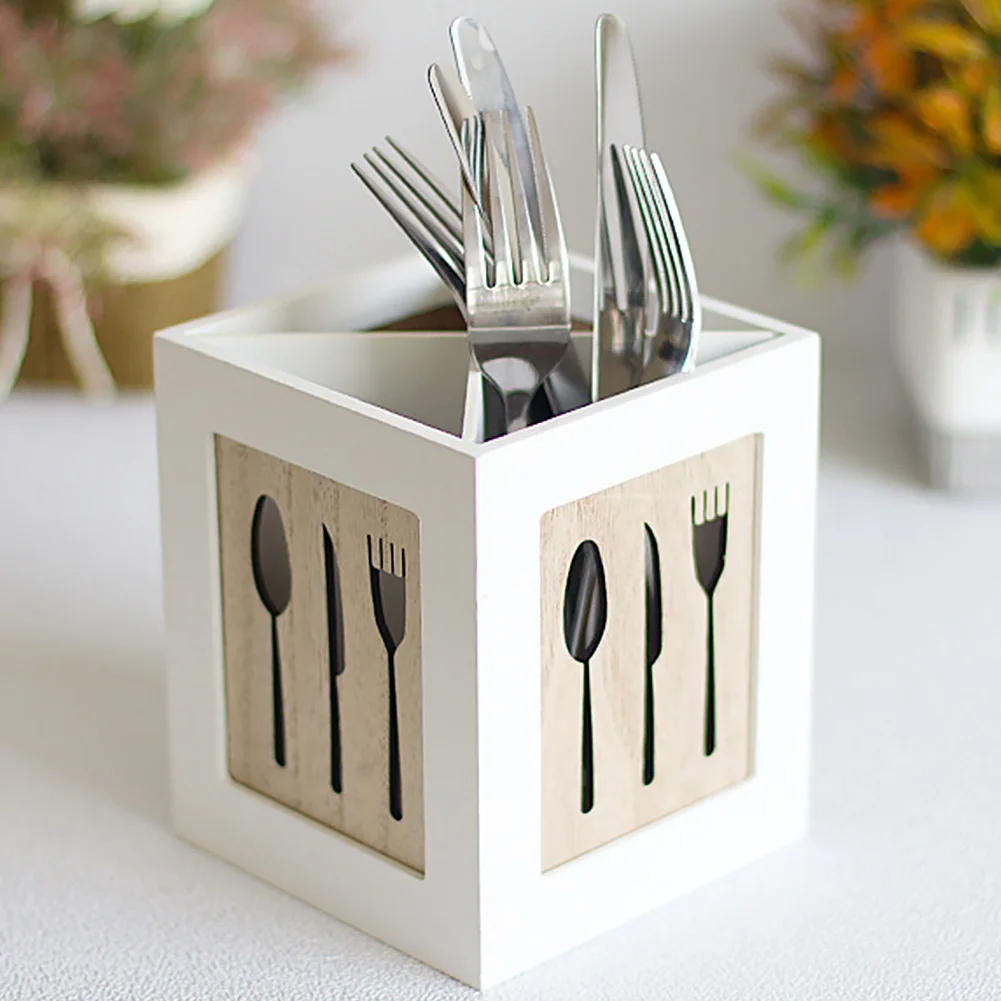 Drain Fork Chopstick Kitchen Storage Tableware Holder Cutlery Modern Handmade Wooden Box Organizer Spoon Moistureproof Separated